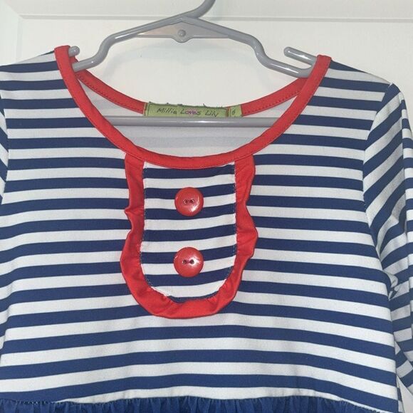 Milly Loves Lilly Girks Blue/white Striped long sleeve Santa dress Sz 6 EUC - Picture 3 of 9